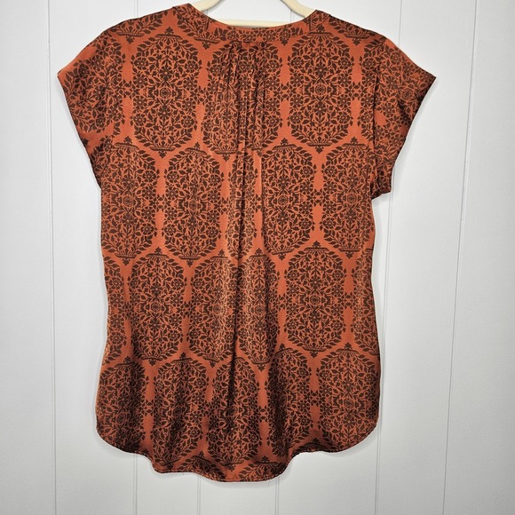 Liz Claiborne Women's Silky Medium Top Burnt Orange Black Blouse Shirt Dressy - Picture 2 of 5